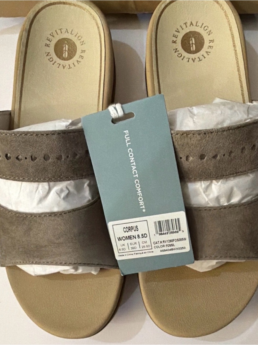 REVITALIGN Fossil Taupe Suede Slide Sandals - Picture 2 of 4
